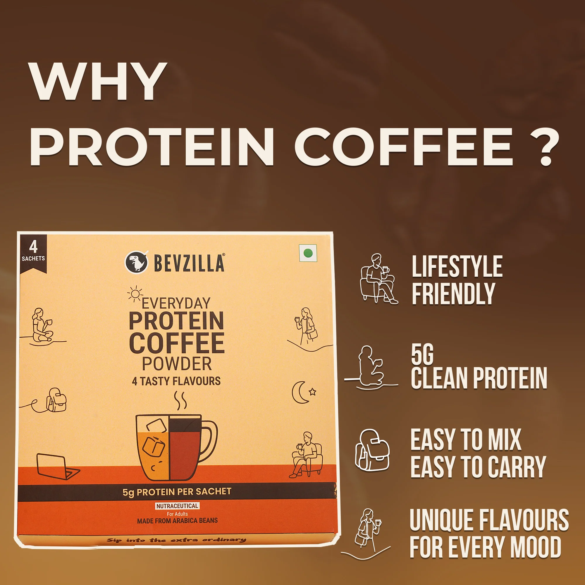 Everyday Protein Coffee - 4 Flavoured Sachets - Image 2