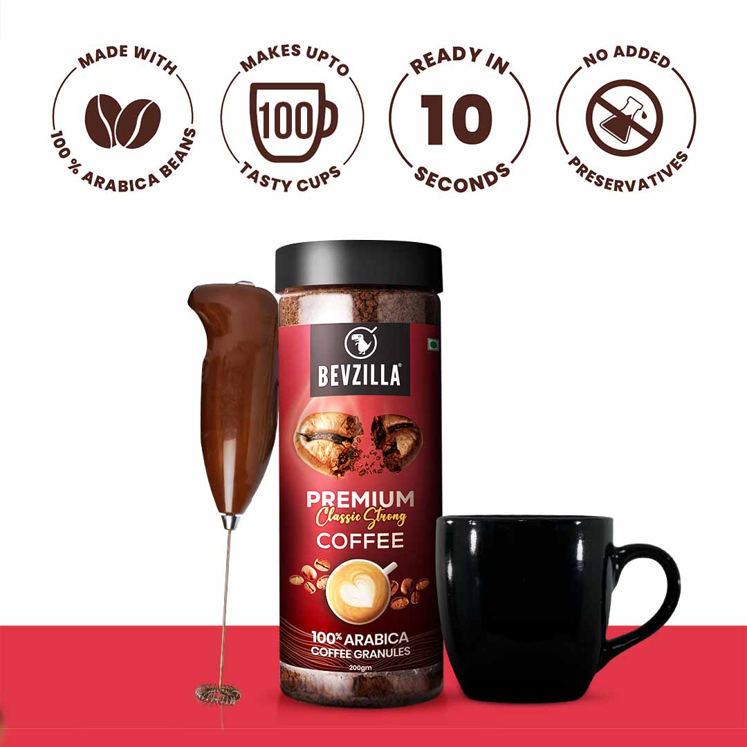 Premium Classic Strong Coffee Powder 200gm + Coffee Mug + Frother Combo - Image 2